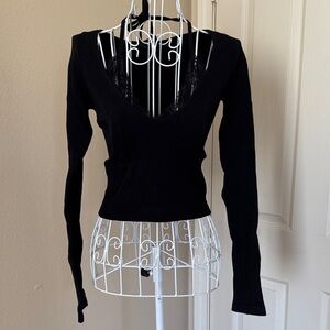 BDG Black Long Sleeve V-Neck Top with lace twofer
